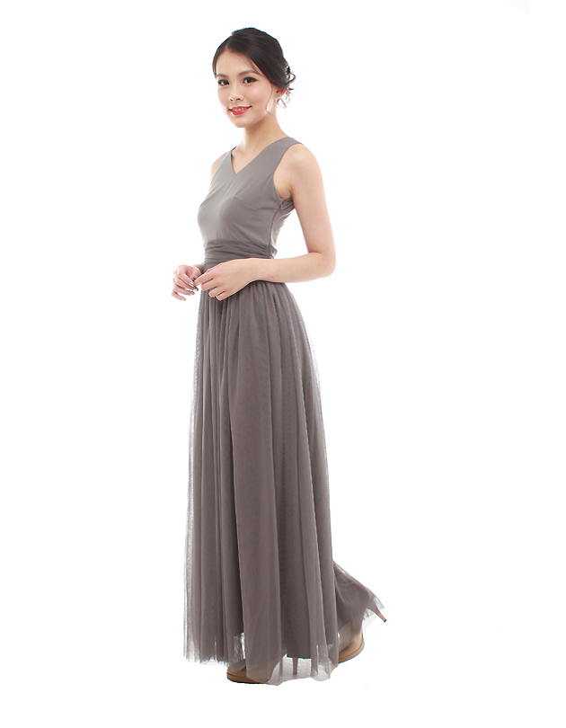 Vera Maxi Tulle Dress in Dark Grey